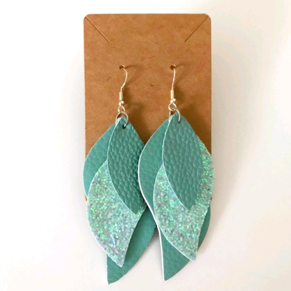 Layered Glitter Leaf Drop Earring
